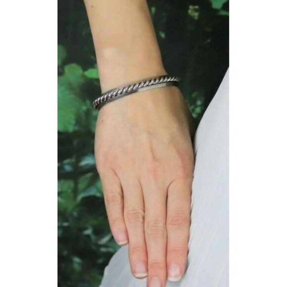 Sterling Silver Cuff Bracelet Rope Design 6 1/2 inch - Picture 2 of 7